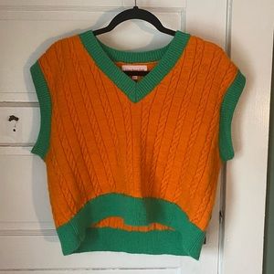 Lisa Says Gah Eva Sweater Vest in Orange/Green. Marked XL/2XL. Worn once.